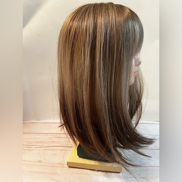 Ombre Blonde Brown Synthetic Long Bob Wig Full Cap - Picture 3 of 6